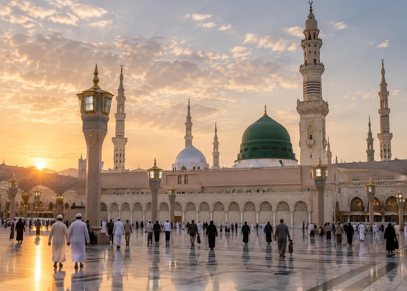 Masjid an-Nabawi and its green dome in Madinah